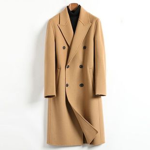 New overcoat men's mid-length autumn and winter wool double-breasted knee-high double-sided tweed overcoat anti-season