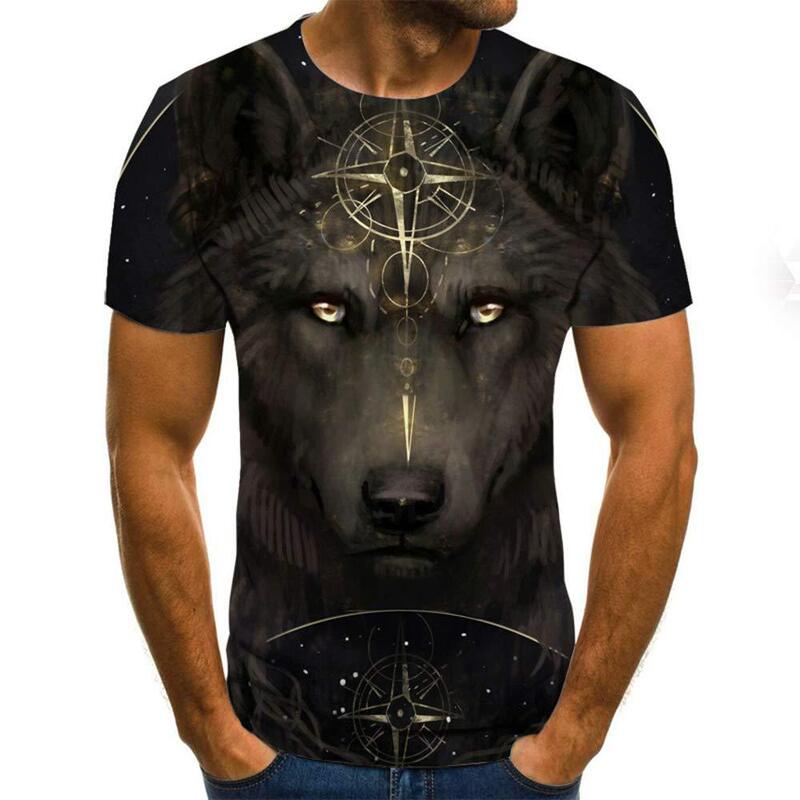 Factory direct 2024 new novel wolf pattern printing summer fashion men's T-shirt a generation of hair