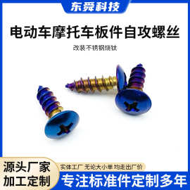 不锈钢蓝钛螺钉汽摩维修配件电动摩托车板件自攻螺丝加硬十字螺丝