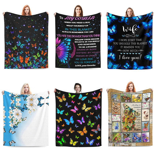 Cross-border best-selling colorful butterfly flannel throw blanket home air conditioner blanket Amazon nap four seasons cover blanket wholesale