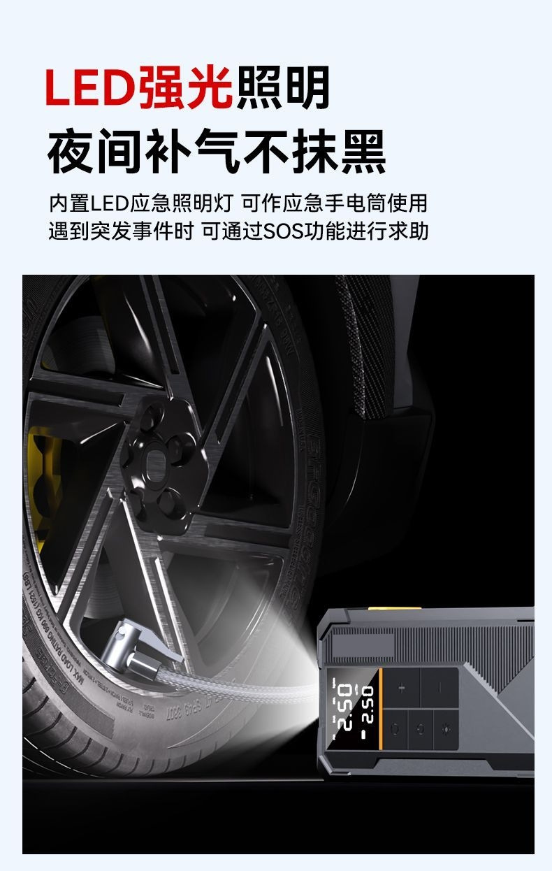 Car-Mounted Wireless Car Air Pump, Portable Emergency Power Bank and Inflator All-In-One, High-Pressure Tire Inflator for Cars