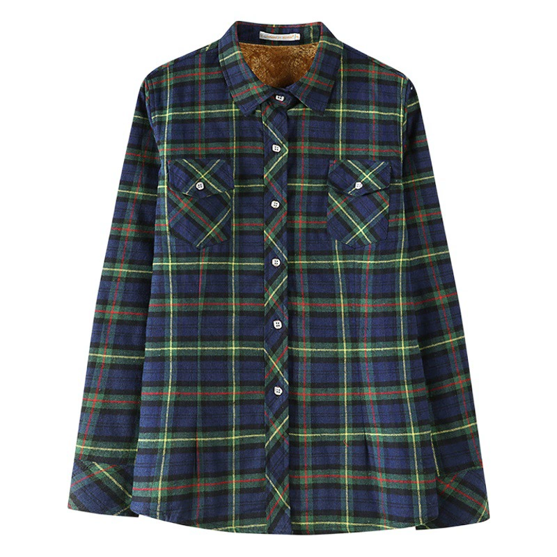 Женская теплая рубашка на осень-зиму 2025 года, утепленная флисом, с длинным рукавом, в британском стиле, приталенная, в клетку, из хлопка.