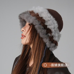 漁師帽の女性は秋冬にウサギのぬいぐるみを厚くして、日本の盆帽子に合わせて冷たい帽子を温めて、顔が小さい2023新型