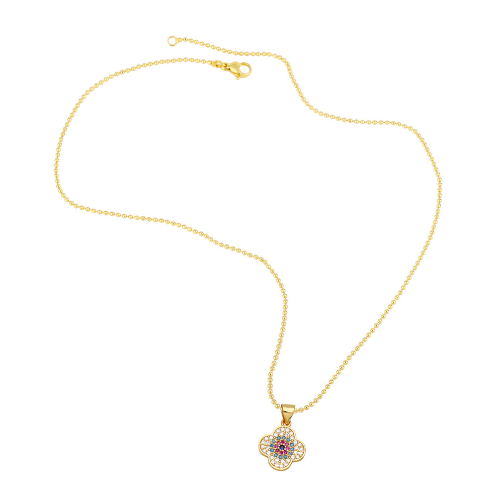 Fashion Devilu0027s Eye Heart Four-Leaf Clover Micro Inlaid Colorful Zircon Clavicle Chain Necklace