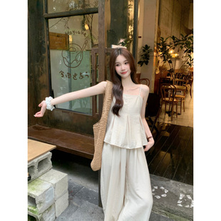 Cool French-Style Camisole Top and Wide-Leg Pants Women's Loose Cool Pants Suit