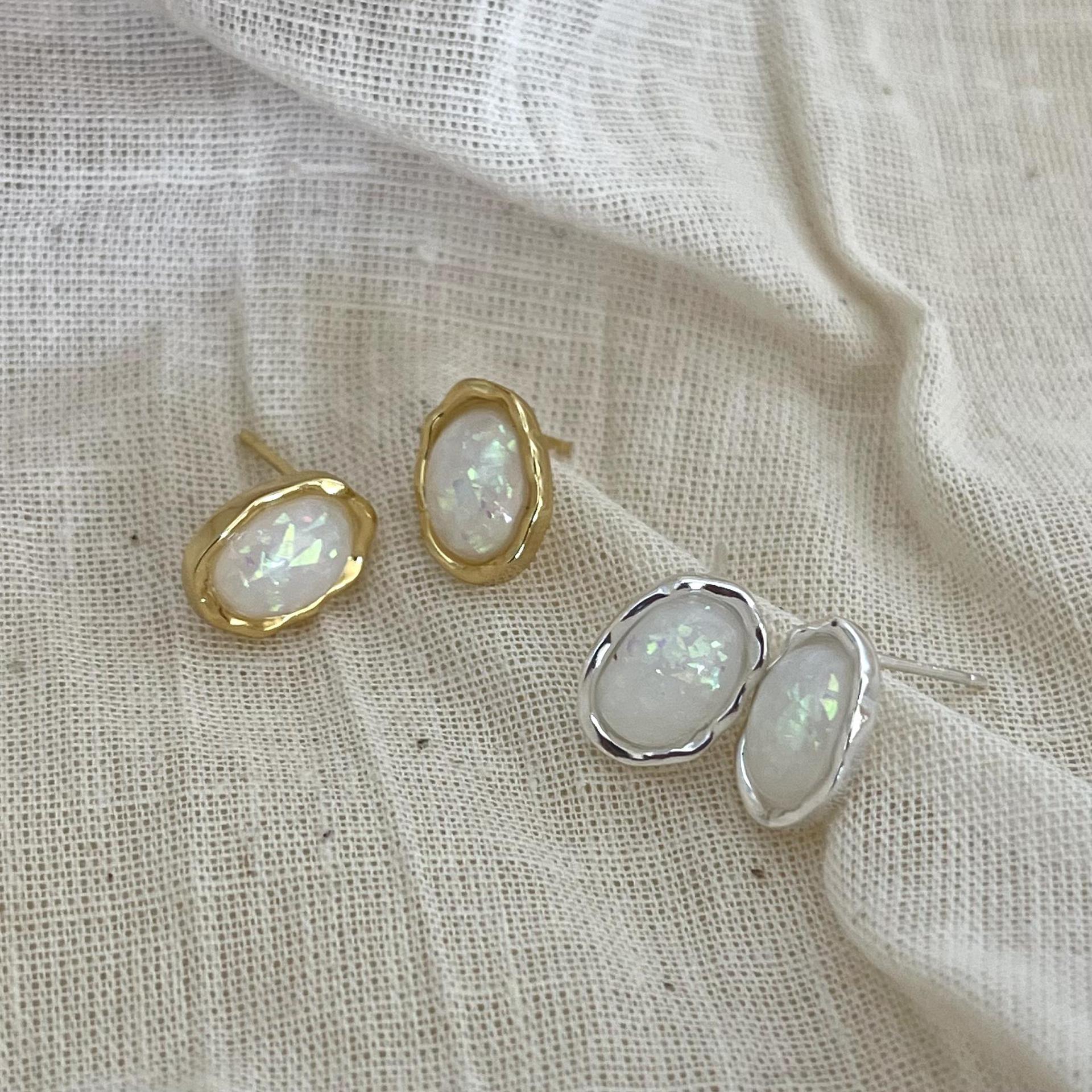 Daily Occasion 925 Sterling Silver Material 1 Pair 18K Gold Plated 925 Sterling Silver Opal Stone 925 Sterling Silver Earrings Oval Ear Studs