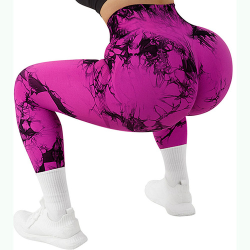European and American large size seamless peach hip yoga pants tie-dye yoga clothes tight high waist sports bottoming fitness pants for women