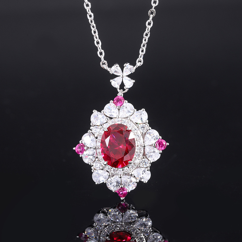 Zhuang Sheng joyería Venta caliente s925 plata simulación corindón rojo todo partido moda simple traje de mujer piedra principal 8*10