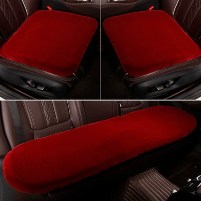 Set Imitation Rabbit Plush Warm Short, Wool pad - complete-car-three-piece-set-wine-red