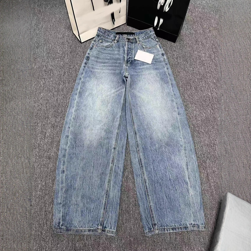 Nanyou High-End Women's Clothing New Heavy-Duty Correct Rhinestone Letter High-Waisted Loose Slimming Wide-Leg Denim Pants
