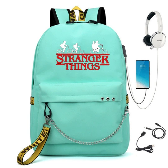 Рюкзак (Stranger Things) школьная сумка — USB-порт, железная цепь и лента, размер один