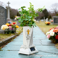 跨境亚马逊太阳能墓地花瓶地插花园庭院树脂工艺品花瓶墓碑纪念碑