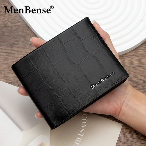 Classic Crocodile Pattern Business Men's Short Wallet with Hidden Stitch Hinge Tri-fold Bag, Men's Multi-Card Slot, Coin Pocket, Money Clip