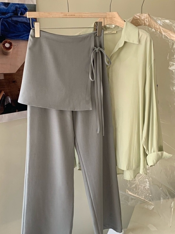 设计感假两件屁帘直筒裤女2025春夏新款高腰显瘦宽松百搭西装裤子|undefined