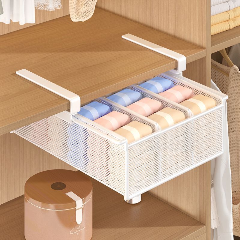 Wardrobe Pull-Out Partition Cabinet Organizer, Hanging Underwear and Sock Storage Box, Under-Shelf Drawer-Style Pull-Out Basket