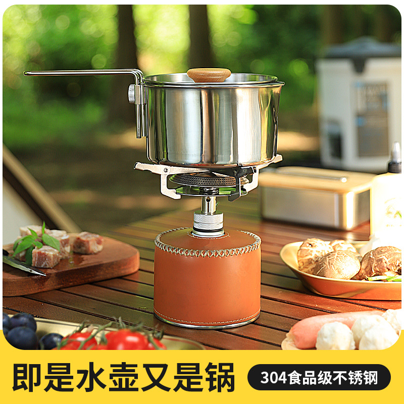Outdoor Camping 304 Stainless Steel Cooking Pot Multifunctional Kettle Camping Soup Pot Picnic Large Dual-Use Detachable
