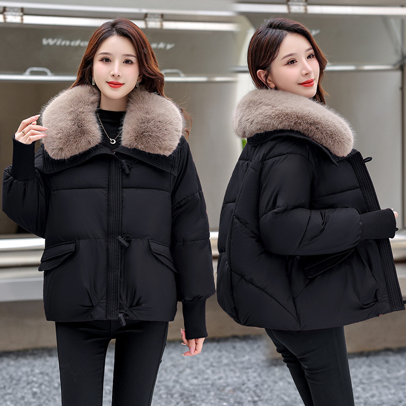 Comercio exterior corto de pluma de algodón para mujeres 2024 invierno nueva moda suelta Meirade cuello de pelo grueso abrigo cálido image 3