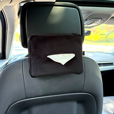 Car tissue box/set Plush Hat Design, Little Panda - plush-tissue-box-black
