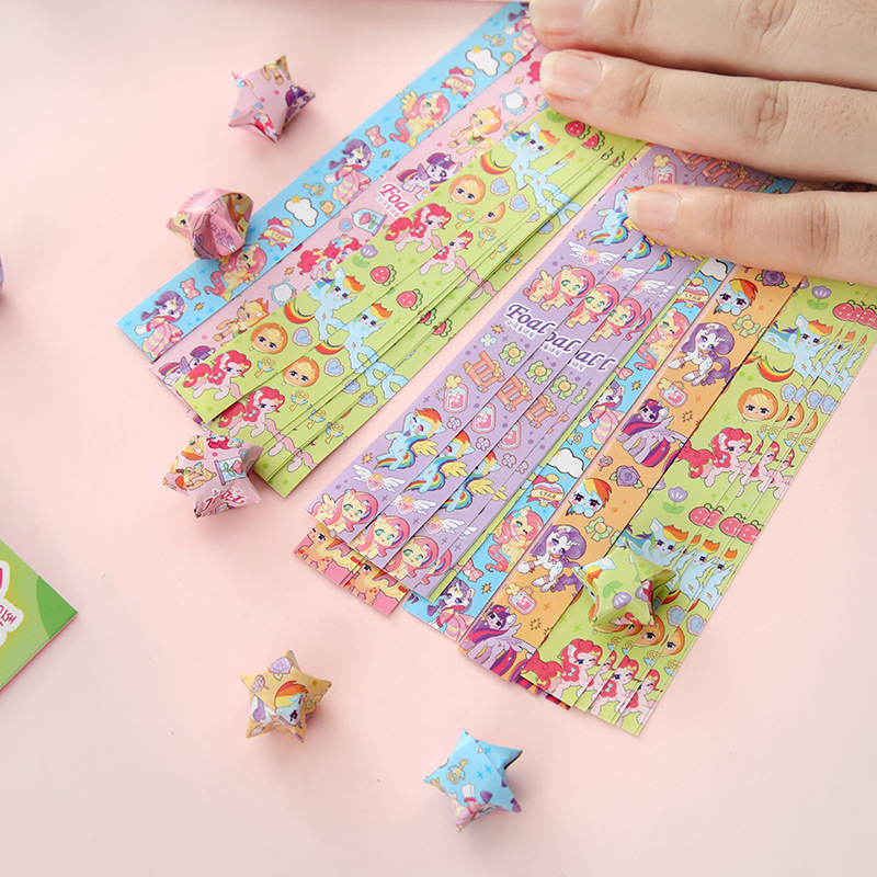 Nuevo estilo pony estrella estrella tira origami rompecabezas bricolaje gypsophila escuela primaria origami hecho a mano origami impreso para niños