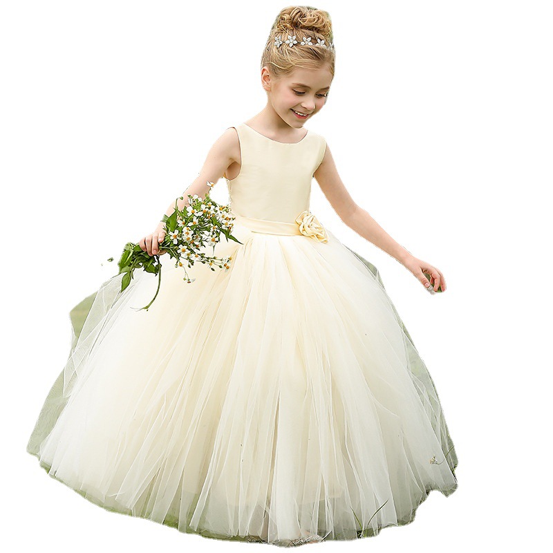 Nuevo europeo y americano transfronterizo vestido de boda de los niños niñas backless rendimiento cumpleaños campus actividad princesa vestido largo