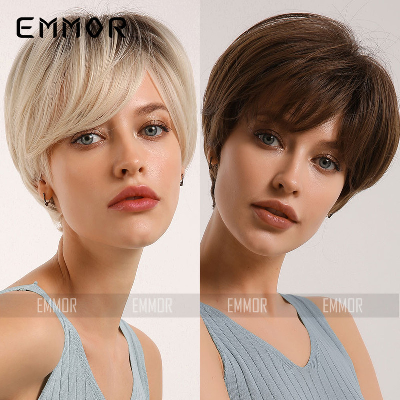 Emmor Amazon Foreign Trade European and American Wig wigs black gradient blonde straight hair short hair chemical fiber lady wig