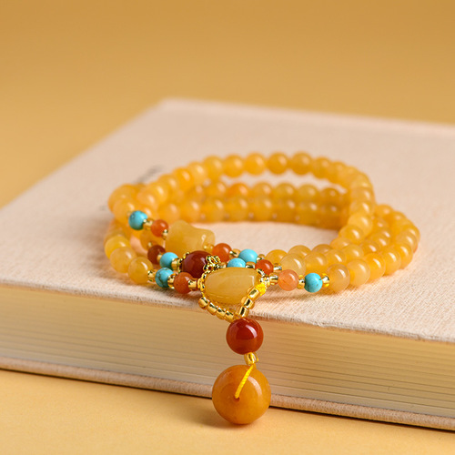 Wholesale Xinjiang gold silk jade multi-circle bracelets safety buckle pendants new Chinese style national trend ethnic style Buddhist beads rosary bracelet