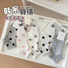 日系春夏薄款灰色波點中筒襪女士MIU系簡約點子紗ins棉襪吸汗透氣