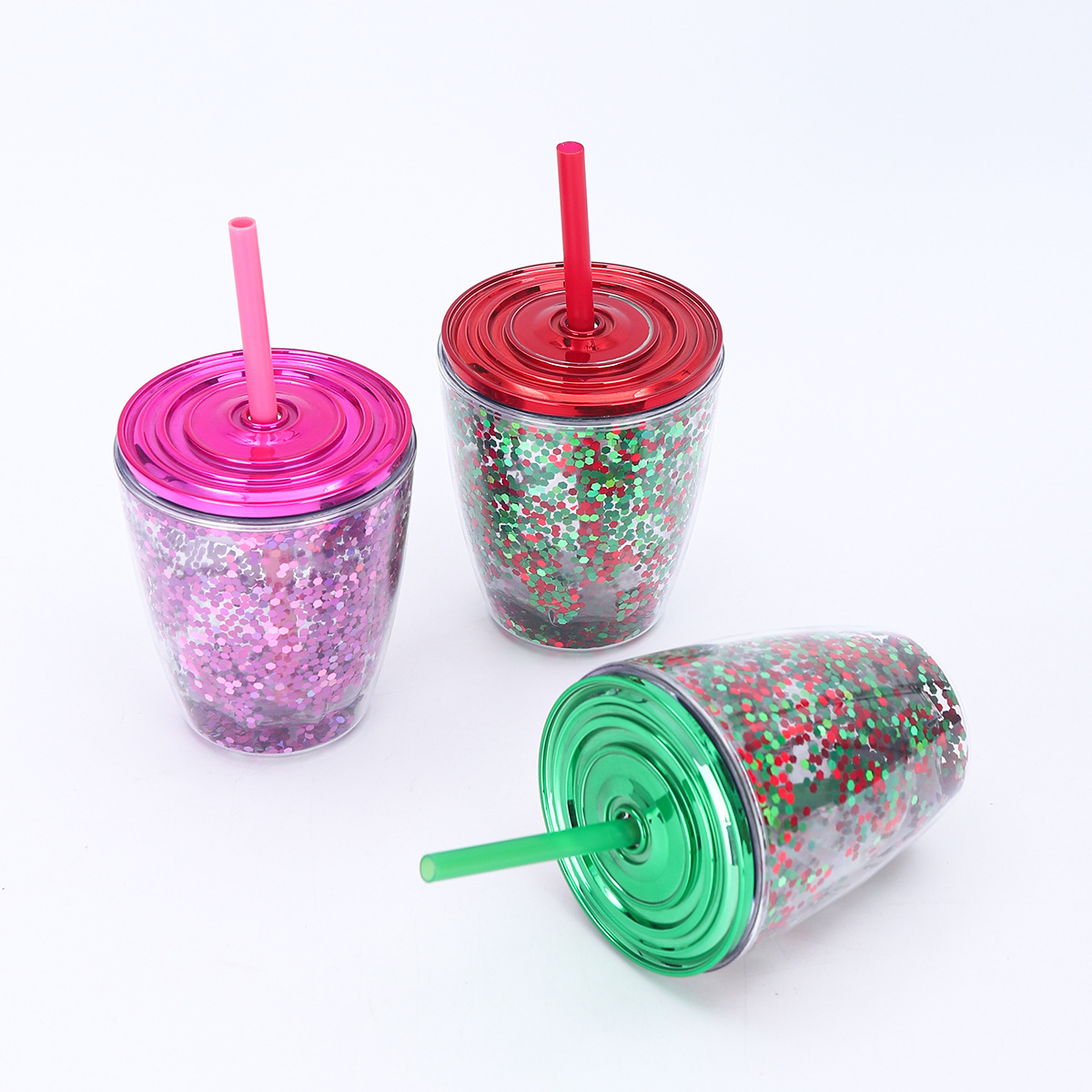 Taza de huevo portátil de doble capa de alto valor transfronterizo, taza de paja de plástico transparente creativa japonesa y coreana, taza de polvo flash de alta calidad