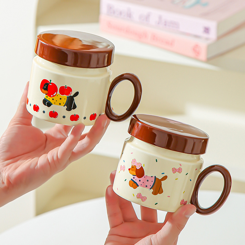 Taza de perro salchicha para chicas lindas tazas de agua caseras nuevas tazas de café de desayuno tazas de cerámica de café pareja