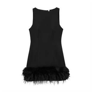 Cross-border foreign trade 2024 winter new women's European and American style fashion temperament sexy feather decoration dress 4772