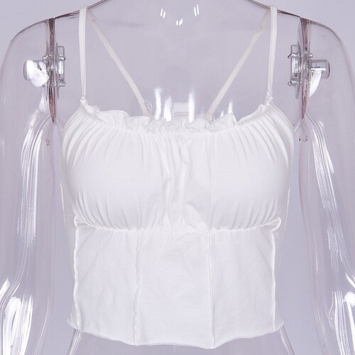 In stock 2024 summer camisole crop top ruffled spaghetti strap sexy chic versatile chest-flattering slim-fit women's top