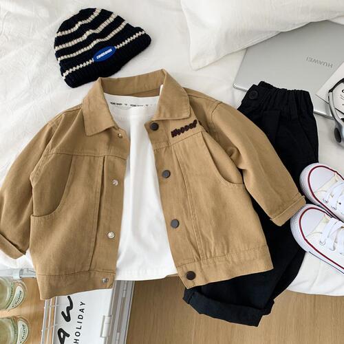 Boys' coats spring and autumn 2024 new children's lapel jackets, handsome casual tops for children and middle-aged children, trendy cross-border