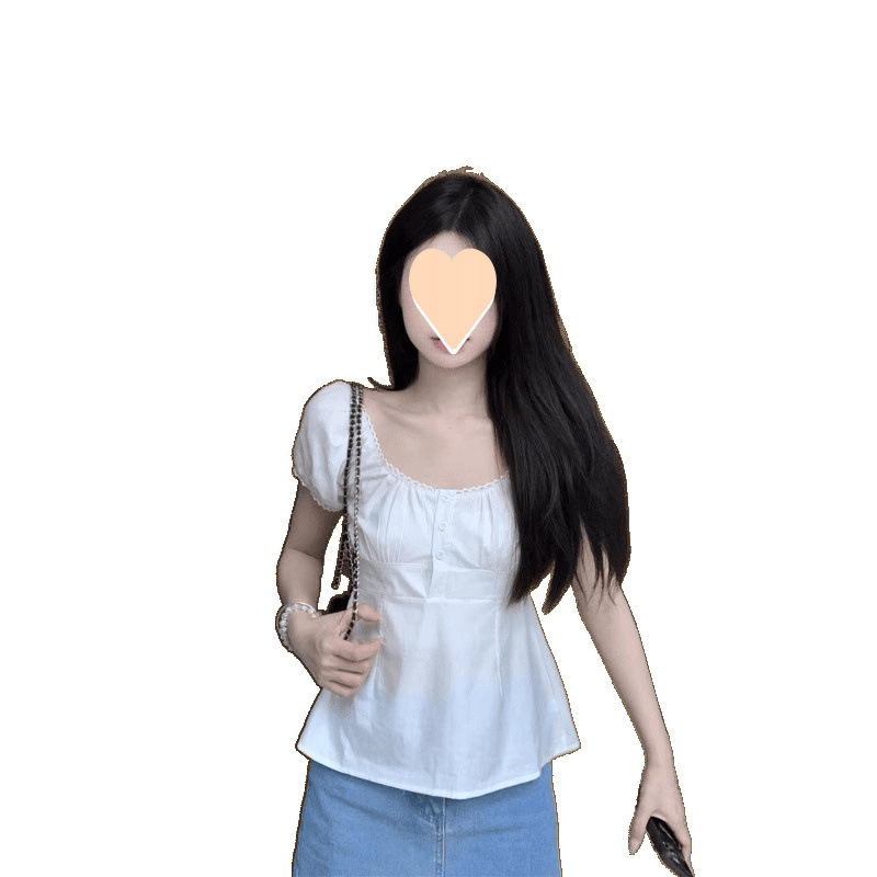 優しいスタイルの年齢を軽減するパフスリーブ白シャツ女性のための夏の2025新しいウエストショート3つボタントップ|undefined