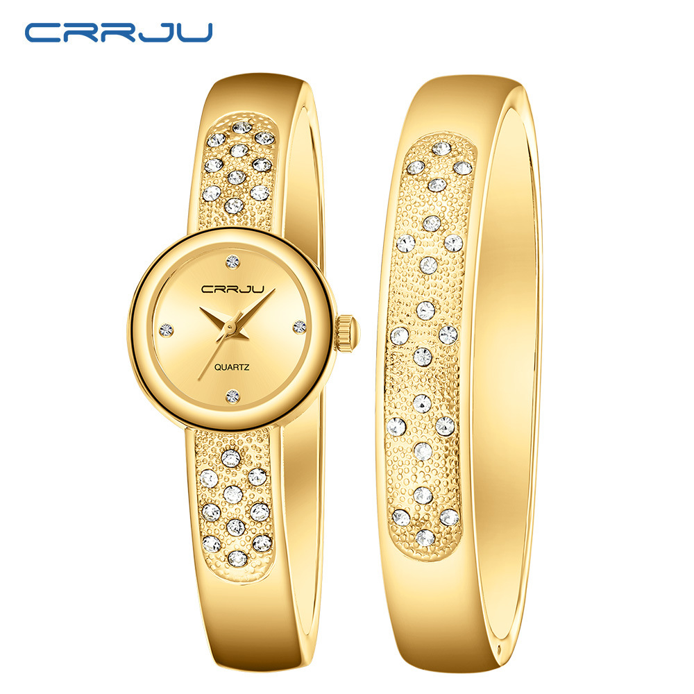 Crrju/Kajun 5051 Gold Set Watch Bracelet Bracelet Women's Jewelry Diamond Ladies Quartz Watch Gift Box