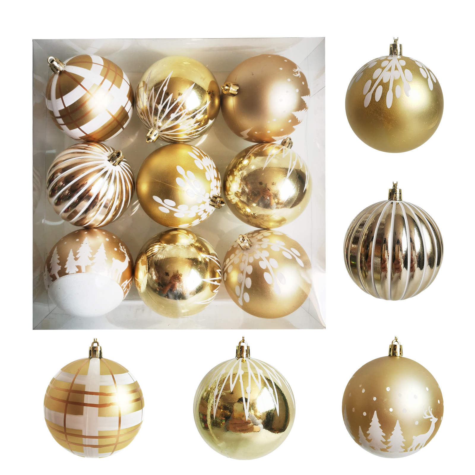 Navidad spot 8cm9PCS platino pintado galvanizado bola de Navidad de plástico árbol de Navidad atmósfera festiva bola decorativa