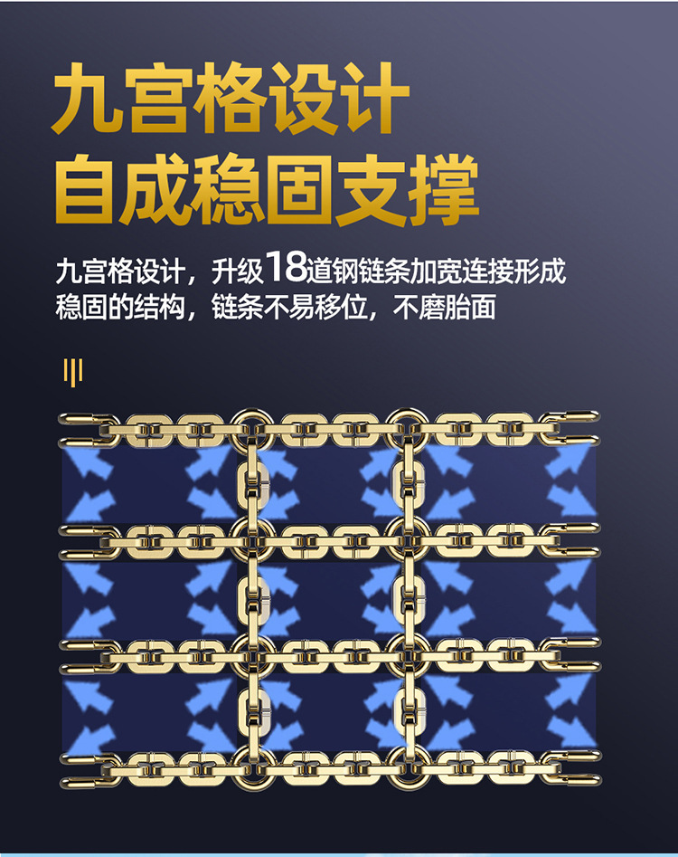 Universal Manganese Steel Chain for Car Off-Road Tires, New Nine-Grid Snow and Mud Ice-Breaking Emergency Escape Anti-Skid Chain