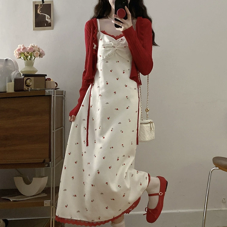 Большой размер женской одежды минус возраст подтяжка платье женский летний толстый мм живот тонкий подтяжка юбка кардиган из двух частей