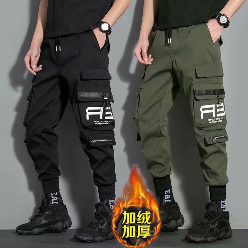 Autumn and Winter Overalls Men's fleece-lined Thickened Loose Wear-resistant Casual Leg-toe Multi-pocket Work Pants Labor Protection Pants