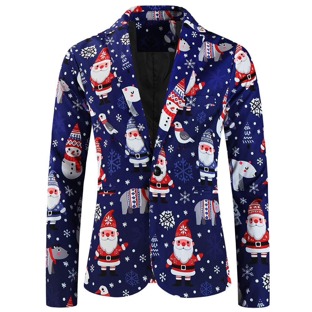 Men's Suit Jacket Christmas Print Single Blazer For Men_voghion.com