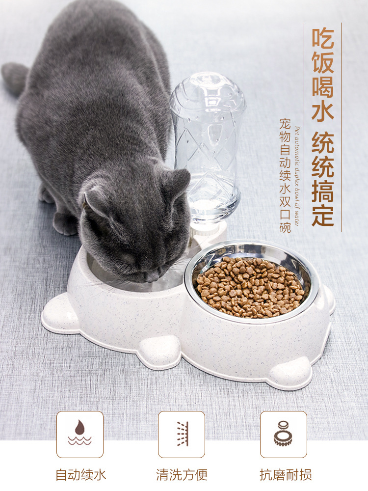 宠物碗猫咪自动饮水器狗碗304不锈钢狗狗食具防打翻卡通宠物双碗详情1