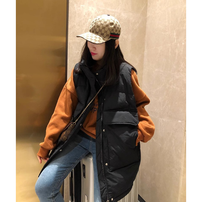 2023 otoño e invierno nuevo estilo coreano más tamaño medio-largo abajo Chaleco de algodón Chaleco de las mujeres chaleco suelto todo fósforo abrigo moda