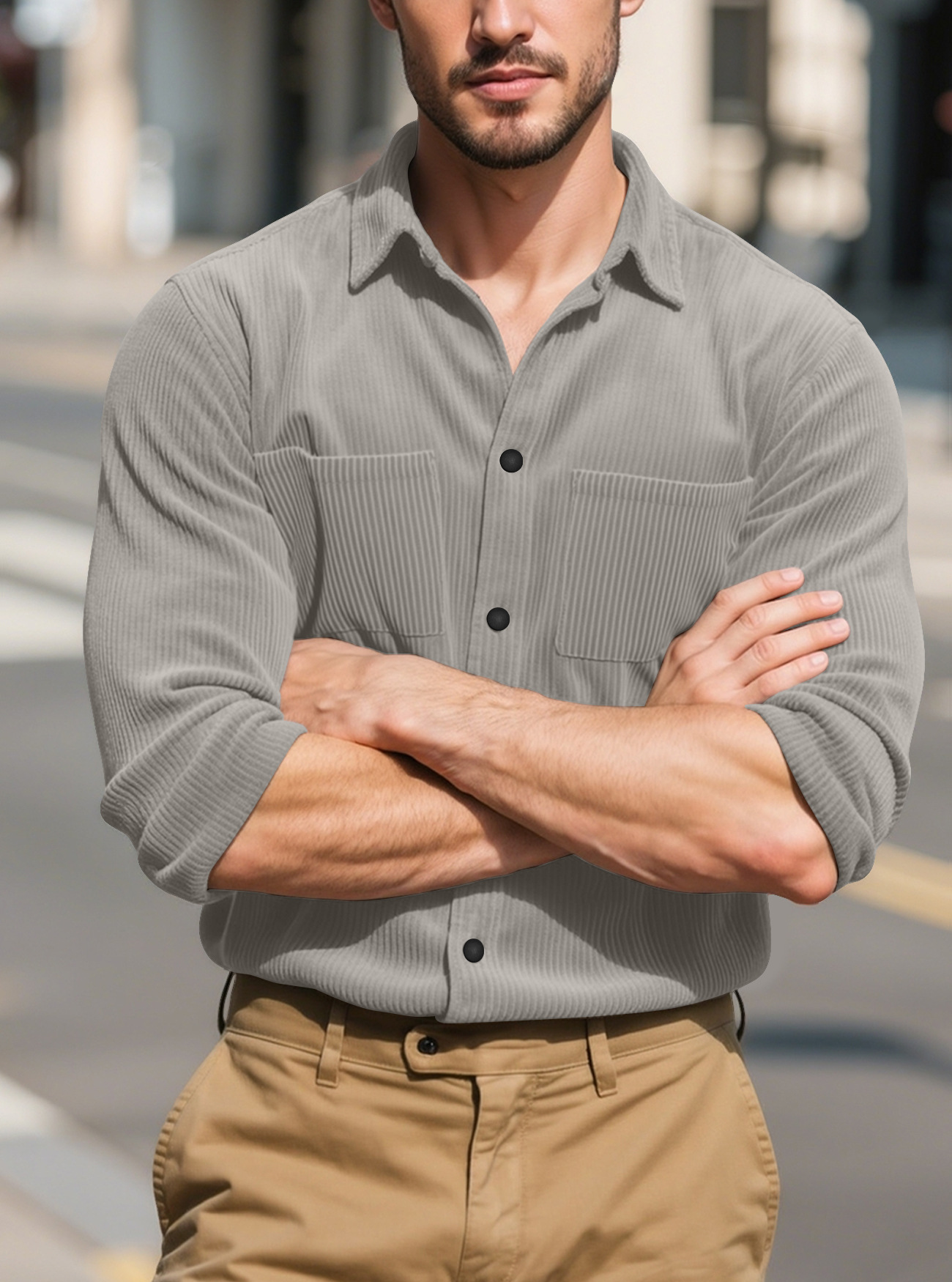 2024 primavera y otoño transfronterizos nueva camisa de manga larga de moda europea y americana con solapa casual chaqueta de velcro para hombre