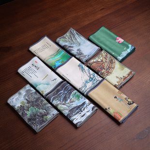 Factory wholesale thickened plush absorbent tea towel painted Zen towel tea cloth special tea tablecloth pot cleaning cloth