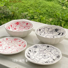 外貿原單 ins可愛卡通高溫釉下彩陶瓷可愛貓咪卡通碗日式小碗小碟