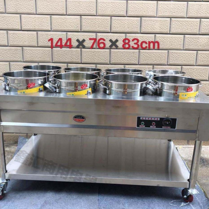 acero inoxidable aislamiento térmico carro de gachas de calentamiento eléctrico móvil comercial calentador de sopa caliente mesa de gachas de aislamiento térmico