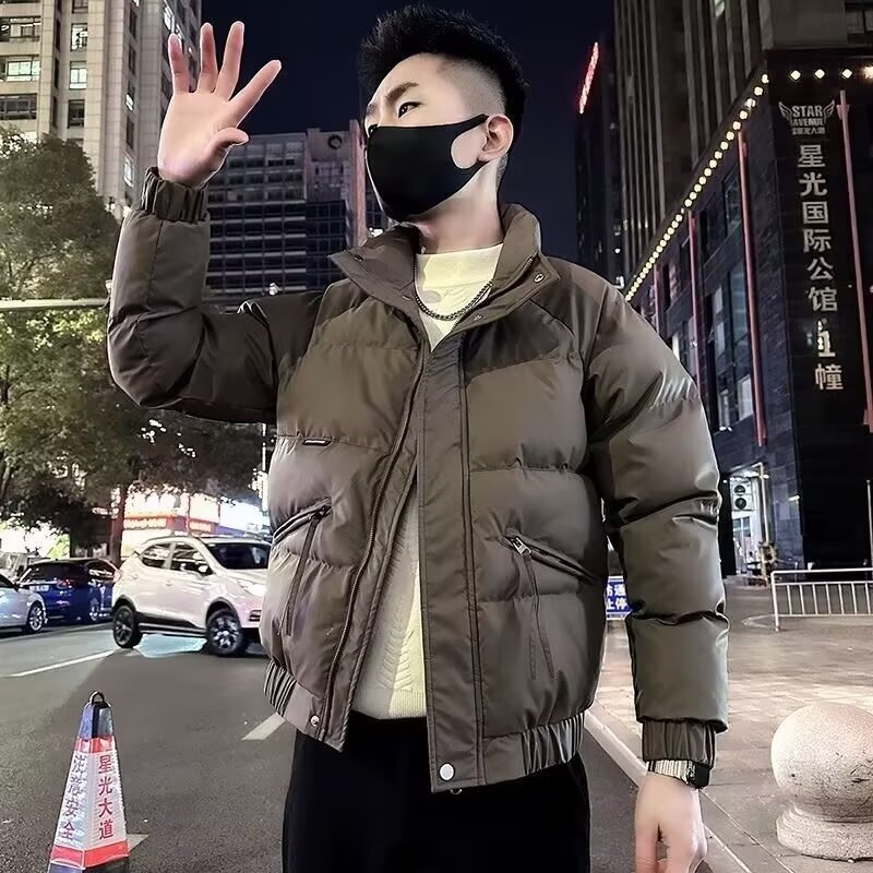 겨울 2024 새로운 스타일 더피 다운 코튼 패딩 재킷 남자 하이 엔드 패셔너블 브랜드 수직 칼라 두꺼운 코튼 패딩 재킷 남자 겨울 재킷