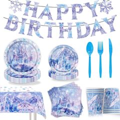 亚马逊新品动漫擦边冰雪主题生日派对餐具用品氛围感布置拉旗横幅