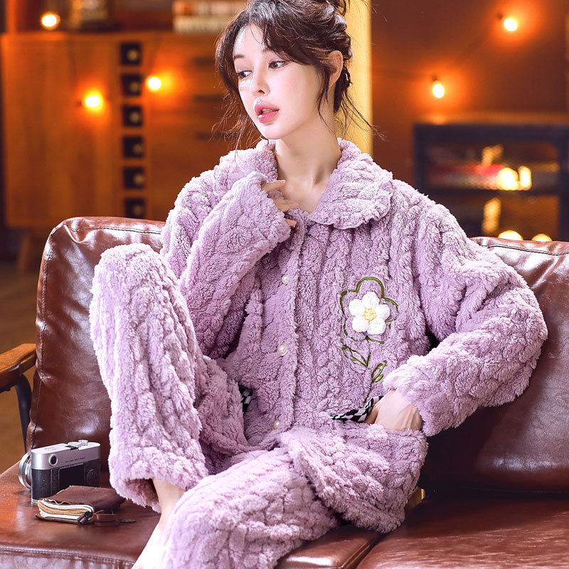 Coral velvet fleece pijama