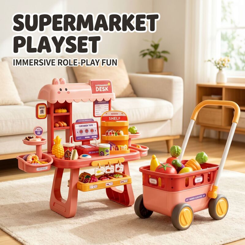 Cross-Border Children's Simulation Supermarket Shopping Cart Fruit and Vegetable Set Mini Cash Register Role-Playing Pretend Play Cross-Border Children's Simulation Supermarket Shopping Cart Fruit and Vegetable Set Mini Cash Register Role-Playing Pretend Play