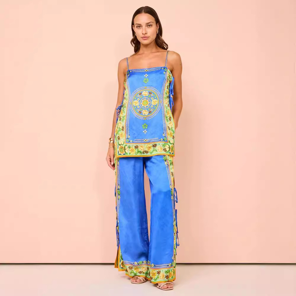 Polyester Fabric Type Pant Co-ord Set Sets Type Holiday Women's Vintage Style Ethnic Style Color Block Flower Polyester Printing Pant Co-ord Set Pants Sets